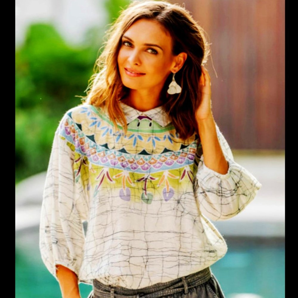 Novica Cotton Batik Tunic Top with Artsy Designs Sz M